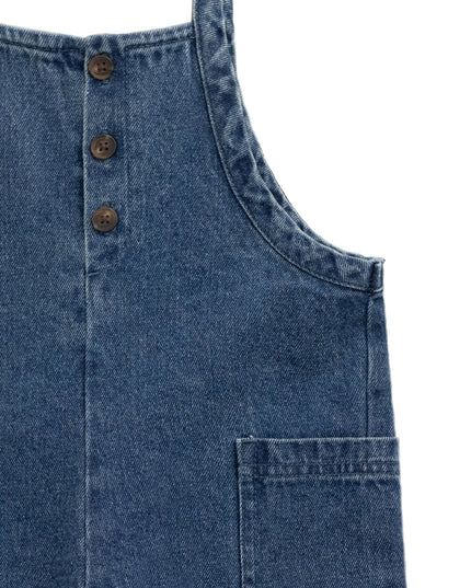 Close up of blue denim overalls