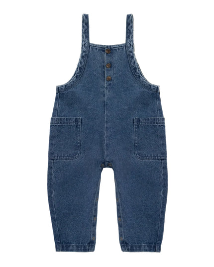 Blue denim overalls
