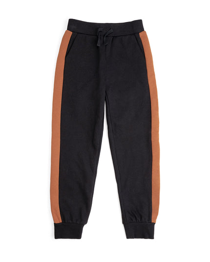 Black jogger pants with burnt orange  side stripes