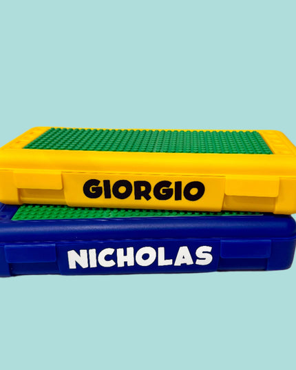 Personalized Building Blocks Travel Box and Storage Case with Building Plate Lid - Giggles & Glitter
