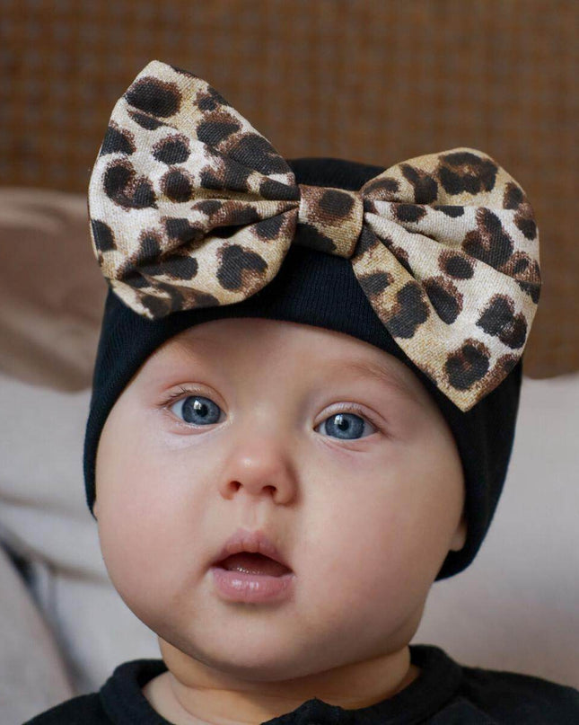 ILYBEAN Leopard Bow Newborn Hat - Giggles & Glitter