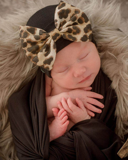 ILYBEAN Leopard Bow Newborn Hat - Giggles & Glitter