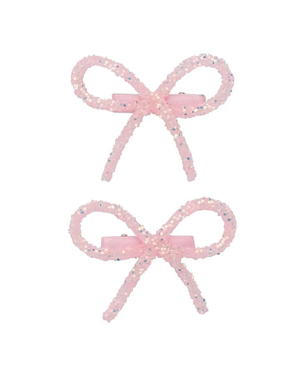 Light Pink Glitter Bow Hair Clips (Set of 2)