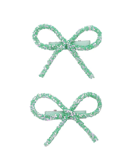 Light Turquoise Mini Glitter Bow Clips (Set of 2)