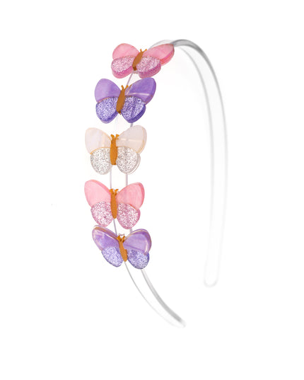 Acrylic headband with pink, purple and cream butterflies