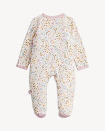 Floral and piglet patterned baby onesie
