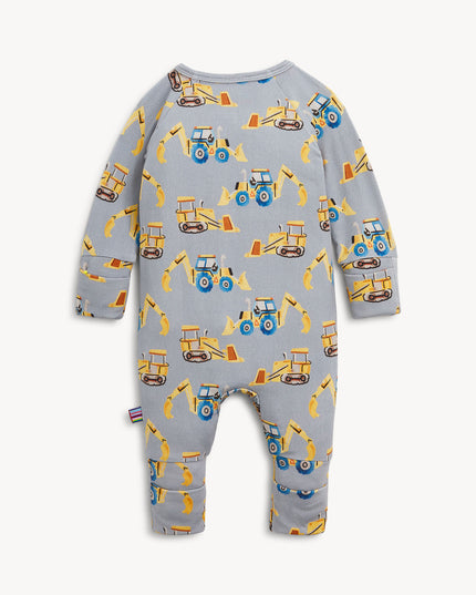 Baby convertible pajamas with yellow construction truck print