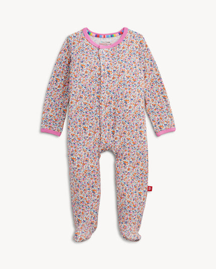 Pink Floral Patterned Baby Footie Pajamas