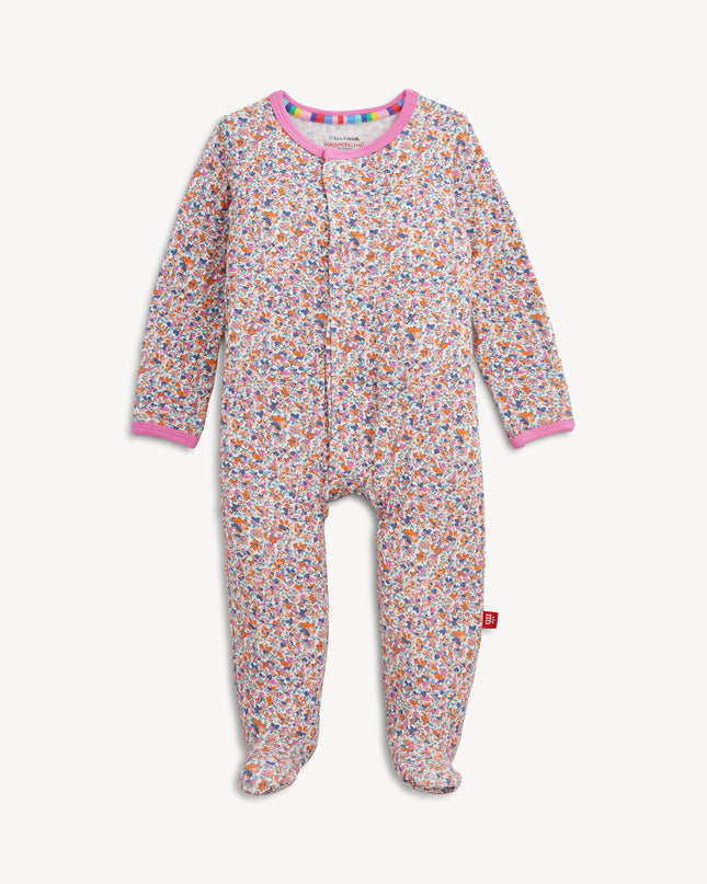 Pink Floral Patterned Baby Footie Pajamas