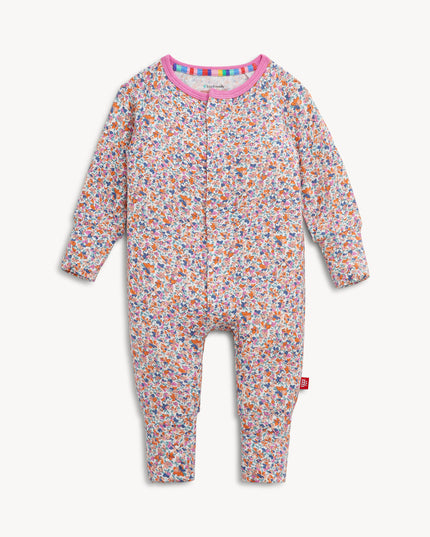Pink Floral Patterned Baby Convertible Pajamas with Magnetic Closure