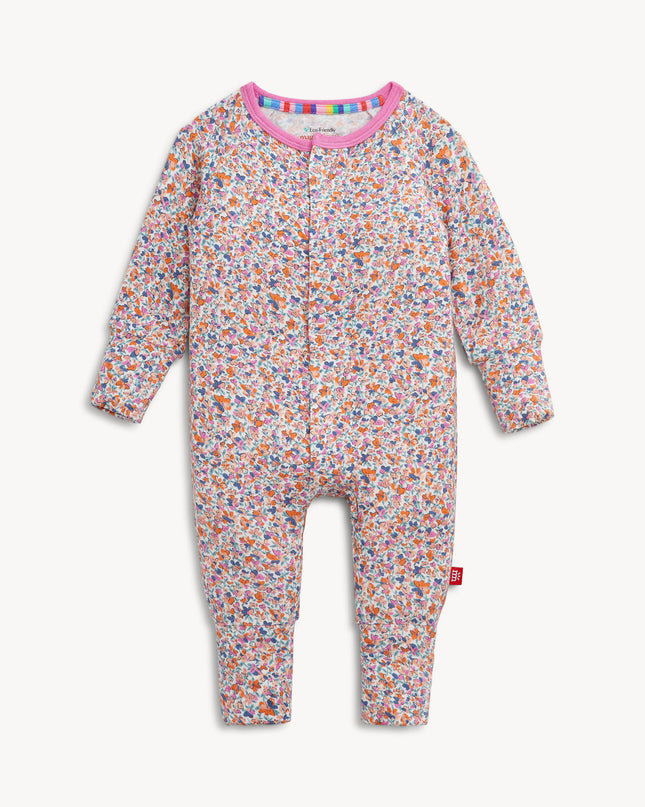 Pink Floral Patterned Baby Convertible Pajamas with Magnetic Closure