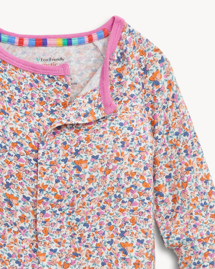 Pink Floral Patterned Baby Pajamas with Magnetic Closure