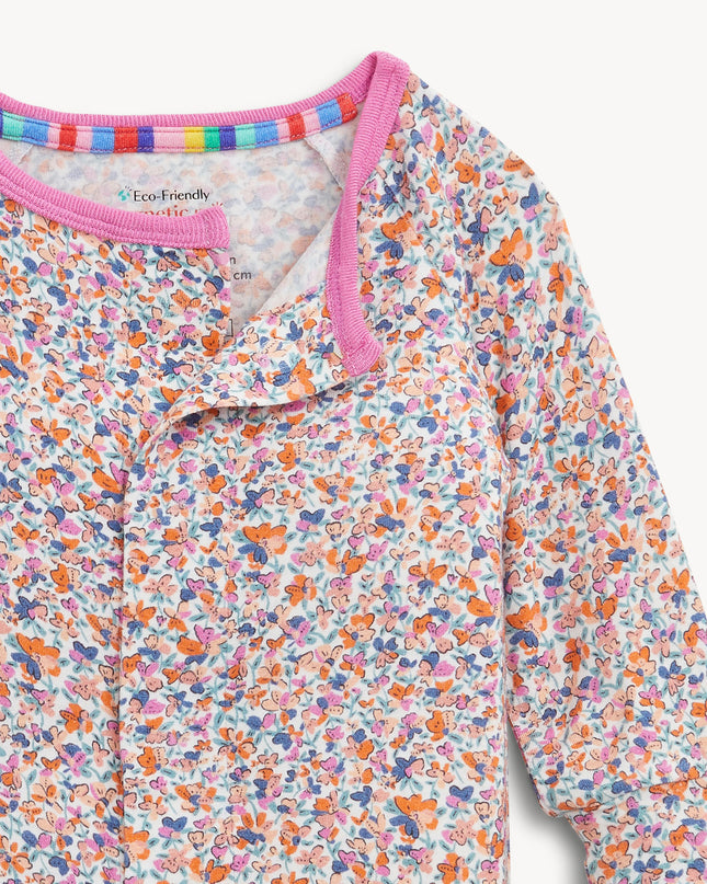 Pink Floral Patterned Baby Pajamas with Magnetic Closure