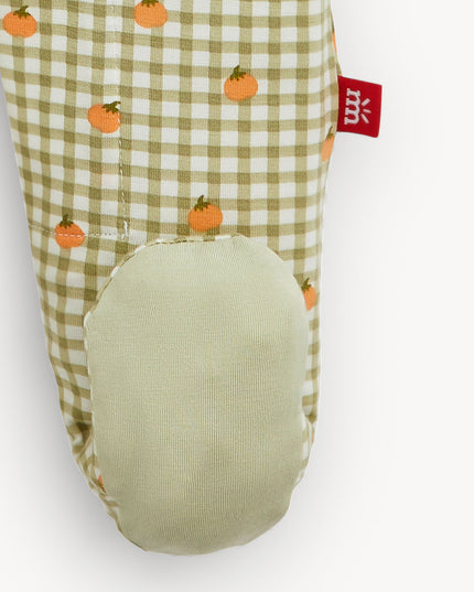 Green Plaid and Pumpkin Patterned Baby Footie Pajamas