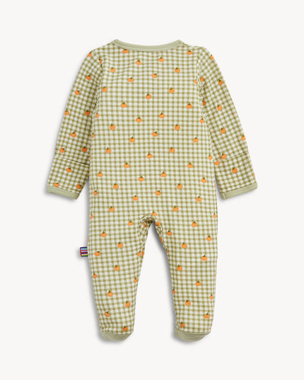 Green Plaid and Pumpkin Patterned Baby Footie Pajamas