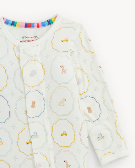 Cream Color Nursery Print Baby Footie Pajamas with Magnetic Closure