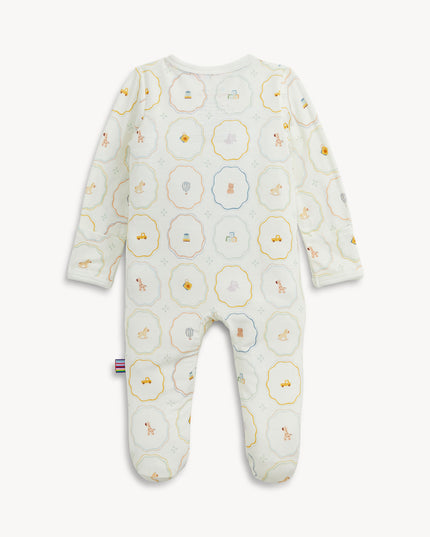 Cream Color Nursery Print Baby Footie Pajamas 
