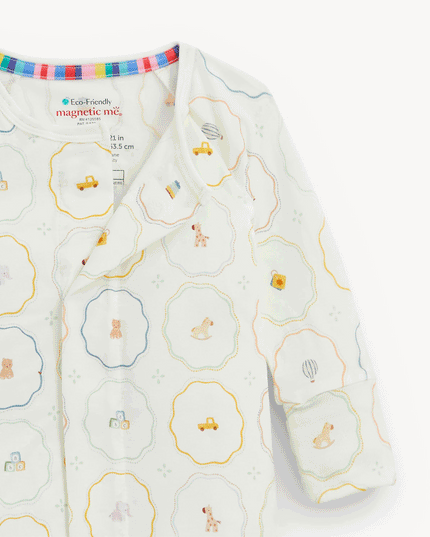 Cream Color Nursery Print Baby Footie Pajamas with Magnetic Closure
