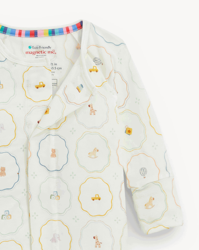 Cream Color Nursery Print Baby Footie Pajamas with Magnetic Closure