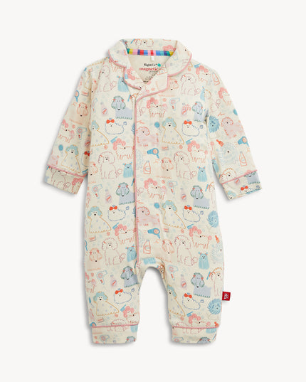 Baby coverall pajamas with poodle print 