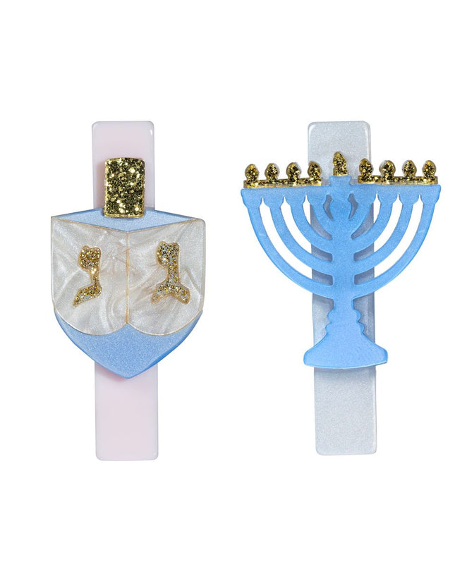 Menorah and Dreidel Hanukkah Hair Clips (Set of 2)