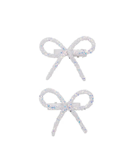 Project 6 NY Kids White Mini Glitter Bow Clips (Set of 2) - Giggles & Glitter