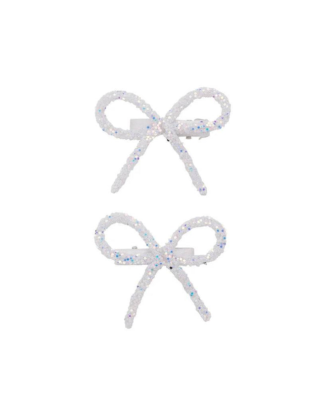 Project 6 NY Kids White Mini Glitter Bow Clips (Set of 2) - Giggles & Glitter