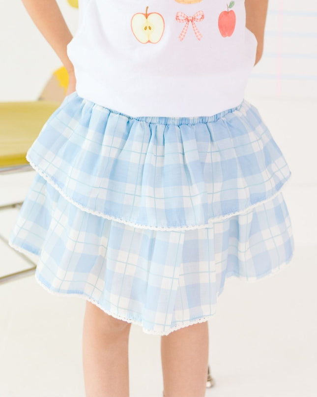 Blue plaid skort with scalloped edge 
