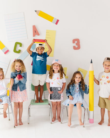 Kids wearing fun back to school outfits