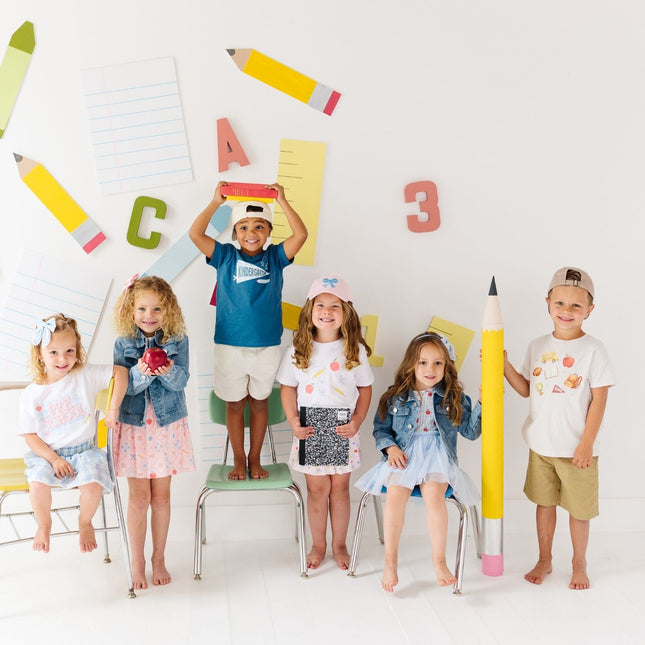 Kids wearing fun back to school outfits