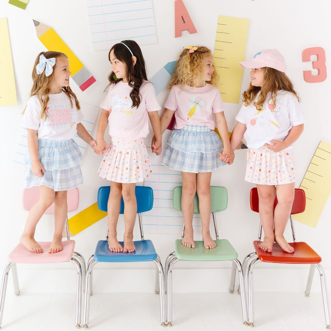Girls wearing fun back to school outfits