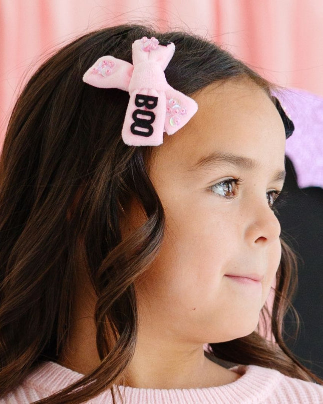 Pink Velvet "Boo" Bow Clip