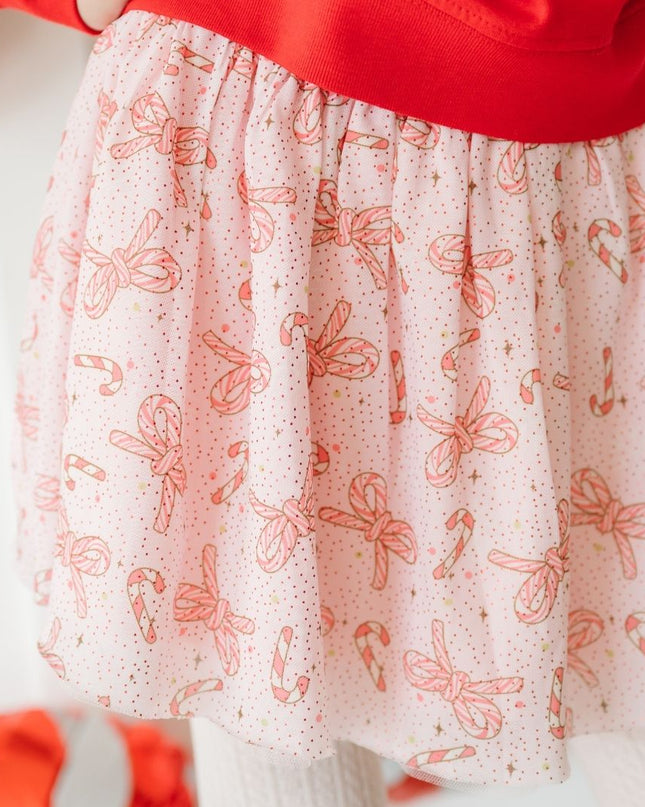 Pink tutu with candy cane and bow print 