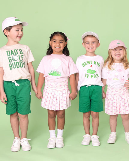 Kids wearing golf themed outfits
