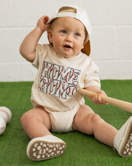 Home Run Patch Short Sleeve Romper - Giggles & Glitter