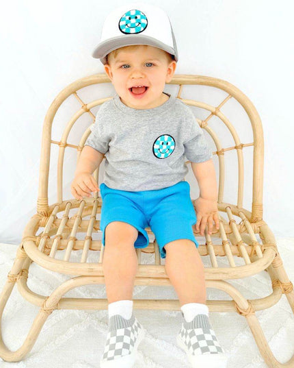 Sweet Wink Smiley Checker Patch Short Sleeve T-Shirt - Giggles & Glitter