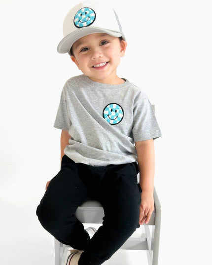 Sweet Wink Smiley Checker Patch Short Sleeve T-Shirt - Giggles & Glitter