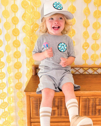 Sweet Wink Smiley Checker Patch Short Sleeve T-Shirt - Giggles & Glitter
