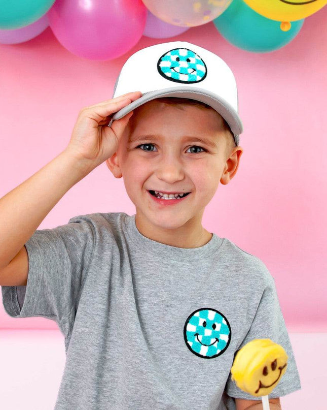 Sweet Wink Smiley Checker Patch Short Sleeve T-Shirt - Giggles & Glitter