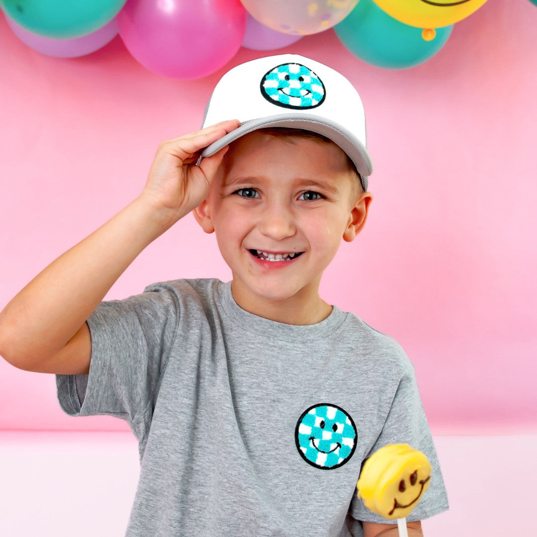 Sweet Wink Smiley Checker Patch Trucker Hat