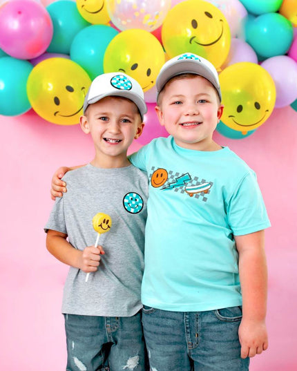 Sweet Wink Smiley Checker Patch Short Sleeve T-Shirt - Giggles & Glitter