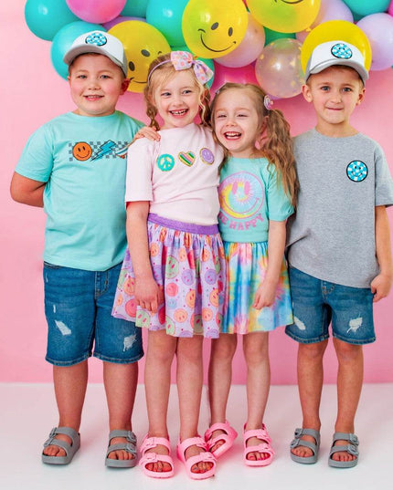 Sweet Wink Smiley Checker Patch Short Sleeve T-Shirt - Giggles & Glitter