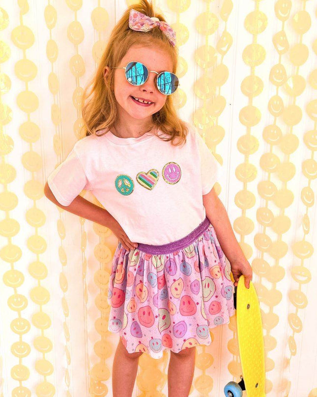Sweet Wink Peace, Love, Smile Patch Short Sleeve T-Shirt - Giggles & Glitter
