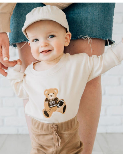 Baby wearing Long Sleeve Romper with Teddy Bear Football Patch