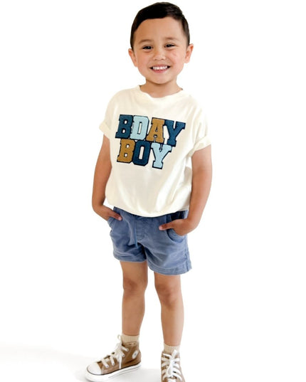 Boy wearing "Bday Boy" T-Shirt