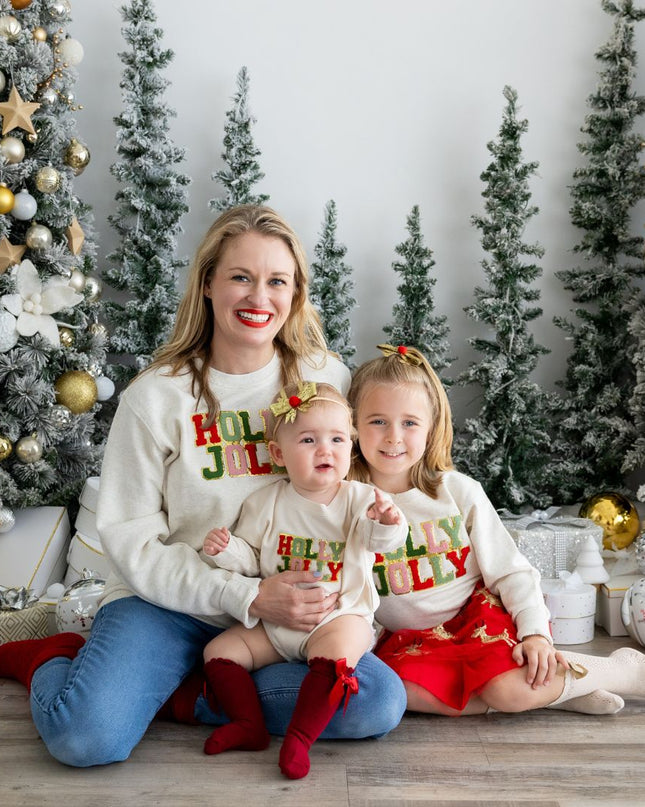 Sweet Wink Holly Jolly Patch Christmas Long Sleeve Romper