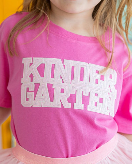 Pink Short Sleeve T-Shirt with Kindergarten Sequin Patch