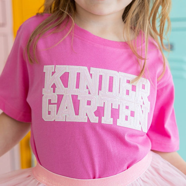 Pink Short Sleeve T-Shirt with Kindergarten Sequin Patch