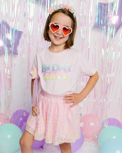Rainbow Pastel Birthday Girl Patch T-Shirt - Pink - Giggles & Glitter