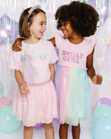 Rainbow Pastel Birthday Girl Patch T-Shirt - Pink - Giggles & Glitter
